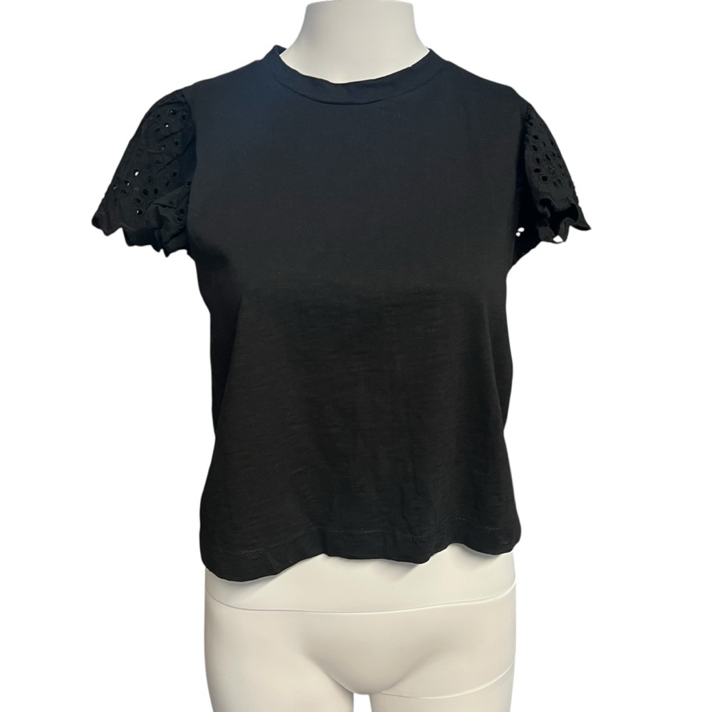 Japna Women’s Black Ruffled Cap Sleeve Tee Sz. Small